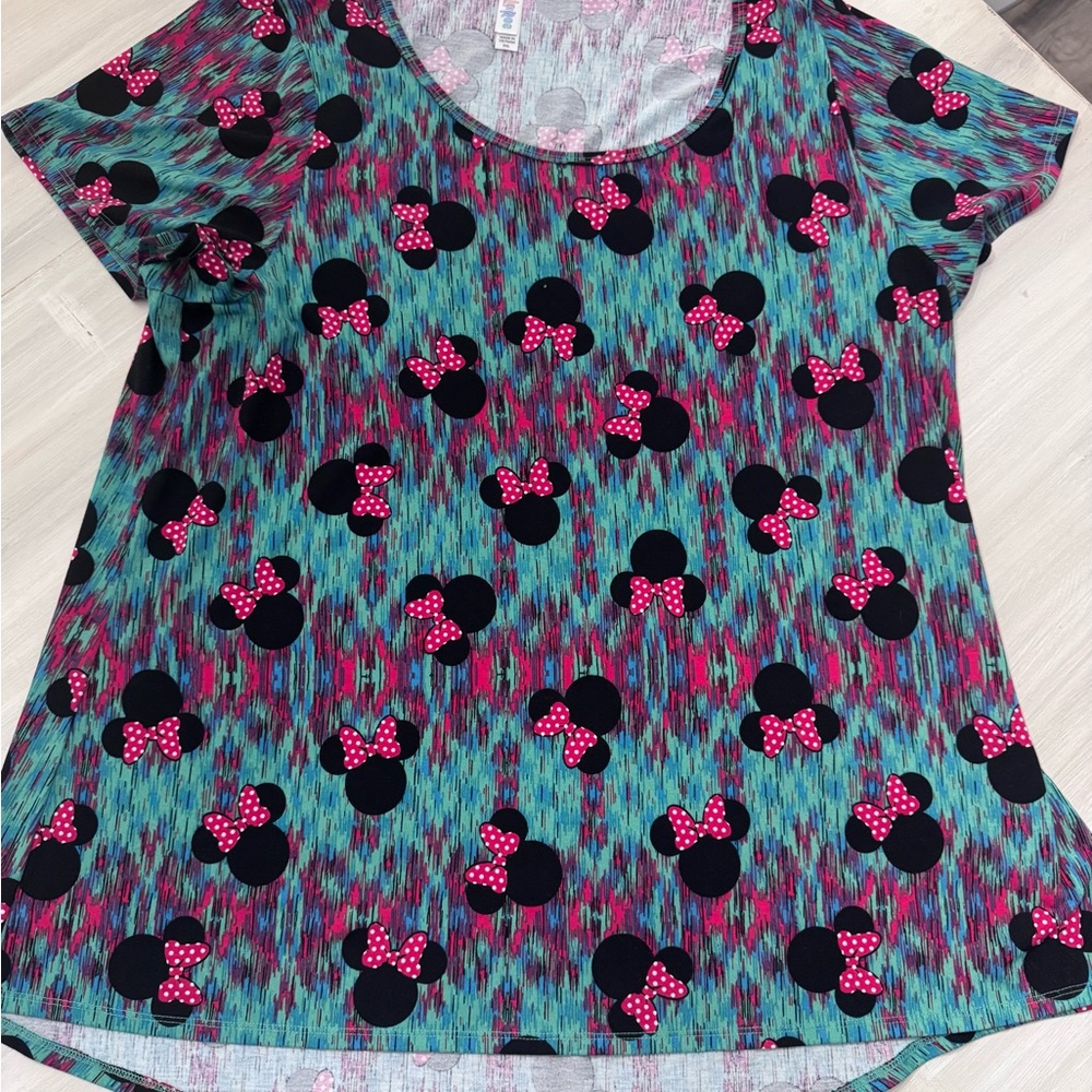 LuLaRoe Minnie Mouse Print Classic Tee - Teal & Magenta